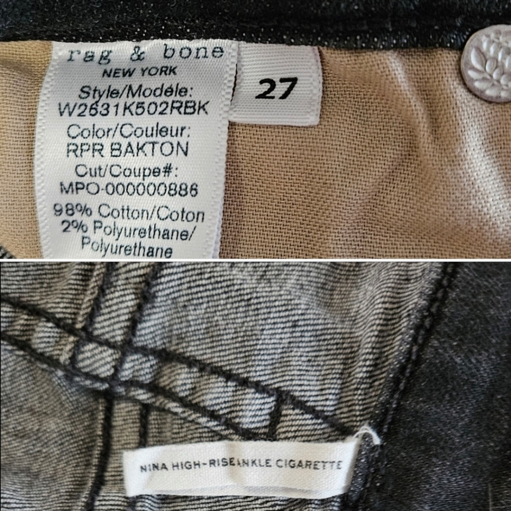 Rag&Bone Nina high rise ankle cigarette sz 27 - Picture 3 of 10